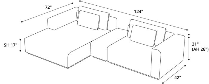 Spruce Left Mini Sectional with Armrest Dimensions
